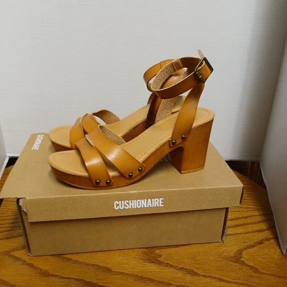 CUSHIONAIRE Women's Honey Brown Platform Sandals - Picture 2 of 5